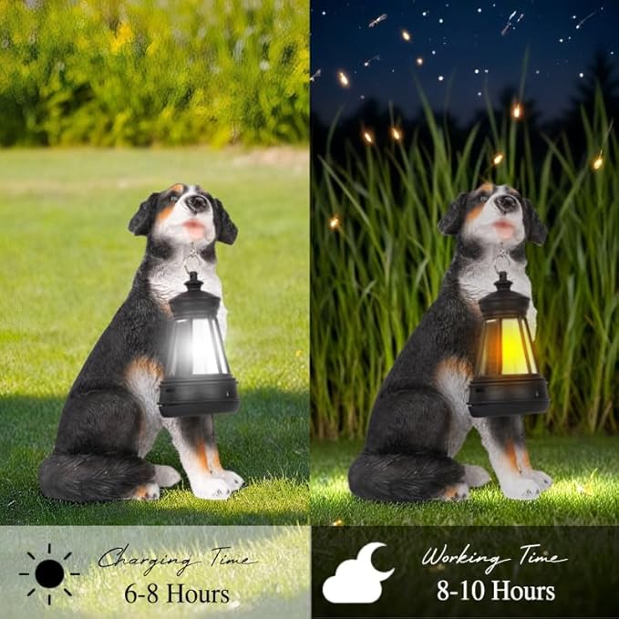 Bourne Dog Garden Statues with Solar Lantern, Outdoor Figurine Resin Sculpture Hanging Solar Power Lights for Decoration Yard Patio Balcony Lawn Ornament Art Decor, Unique Gift for Grandma Wowen Mom