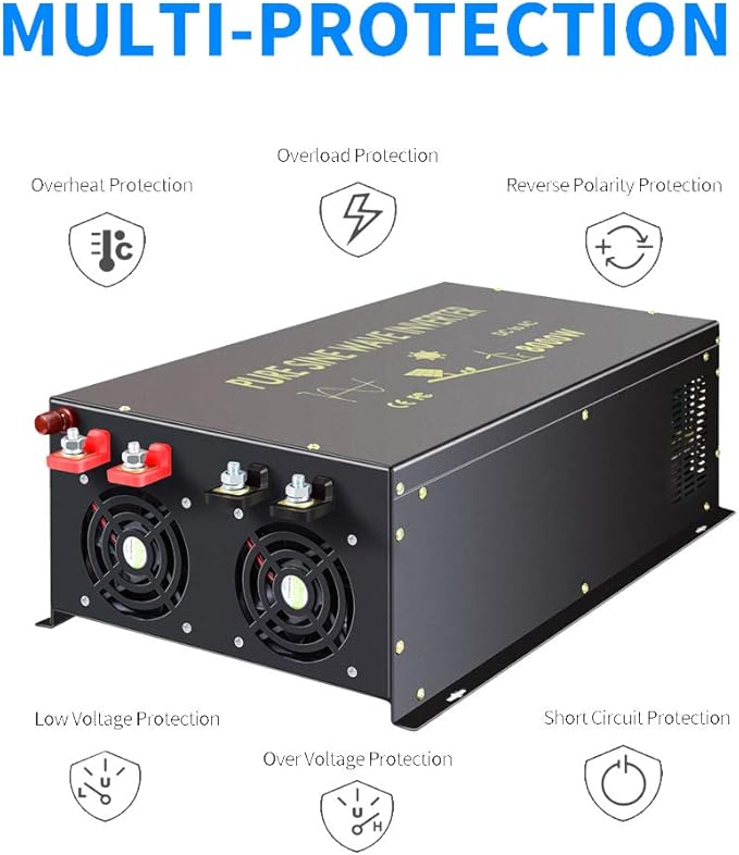 WZRELB 8000W 12V AC to 120V DC Pure Sine Wave Solar Power Inverter - RV, Camping, Solar System