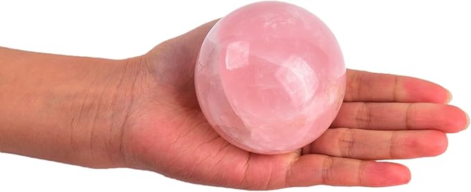 JIC Gem 2.5 Inch Natural Pink Rose Quartz Magic Crystal Healing Ball Ornament Sphere with Wood Stand for Decoration, Meditation, Scrying Mirror, Feng Shui.