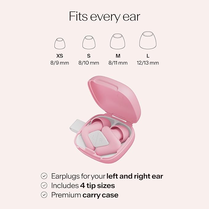 Alpine Silence Earplugs for Sleep, Focus & Travel - V-Shape Snug Fit & Soft Oval Tips – 4 Sizes XS/S/M/L - Comfortable, Reusable Hearing Protection - 22dB – Pink