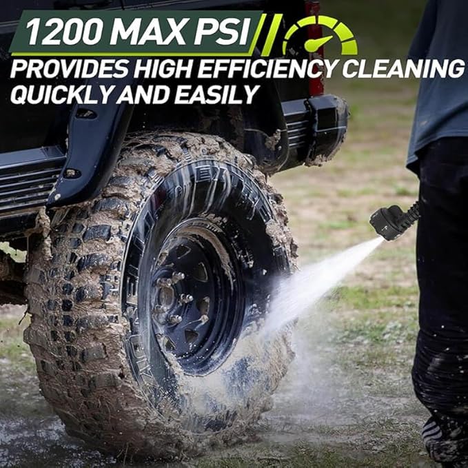 1200PSI Cordless Electric Pressure Washer Pro (21V 2000mAh 2 Batteries), 16.4FT Drain Hose, 6-in-1 Nozzle, Pressure Washer Gun for Cars Fences Driveways Patios Home Cleaning
