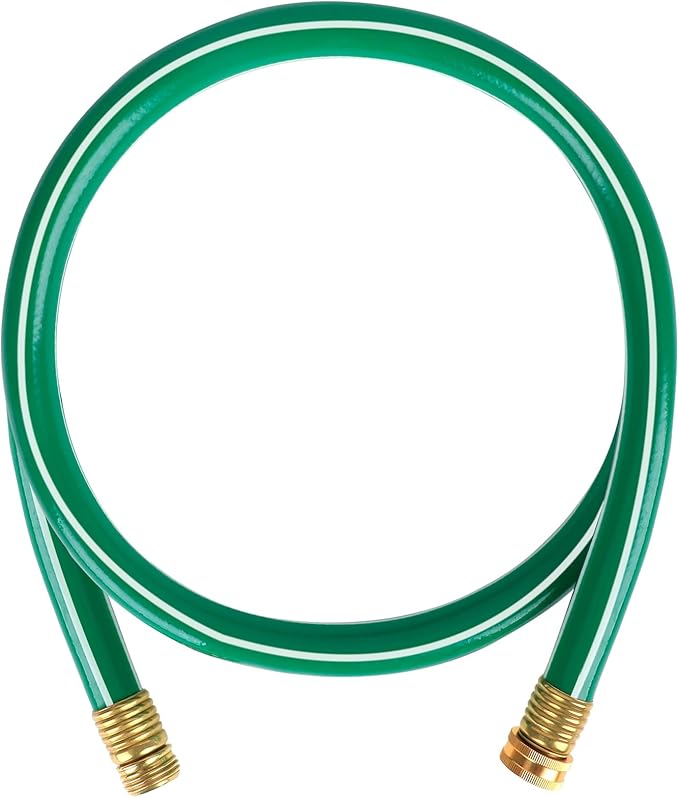 Worth Short Lead-in Green Garden Hose 5/8 in. x 6 ft. -Kink Free, No Leaking, Male/Female Fittings -Heavy Duty Durable Flexible Lightweight Water Pipe -Brass Aluminum Ends for Household & Yard Use