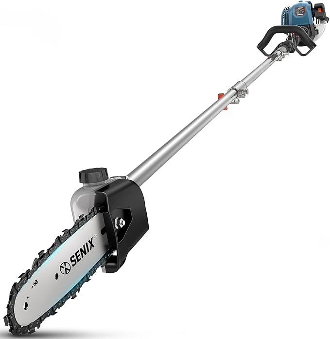 SENIX 26.5cc 4-Stroke Gas Pole Saw | No Oil Mixing | Fuel Efficient | 8-Inch Bar & Chain | Extension Pole up to 14 Ft | High Torque Power Pruner Pole Chainsaw for Tree Trimming & Limb Cutting