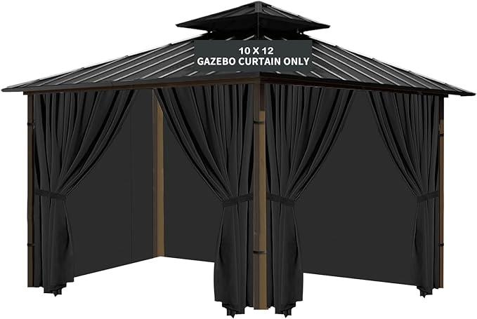 Gazebo Universal Replacement Privacy Curtain, 10'X12' Gazebo Curtains Outdoor Waterproof, 4-Panels Sidewall with Zipper for Patio, Garden and Backyard (Only Curtains, 10'X12', Black)