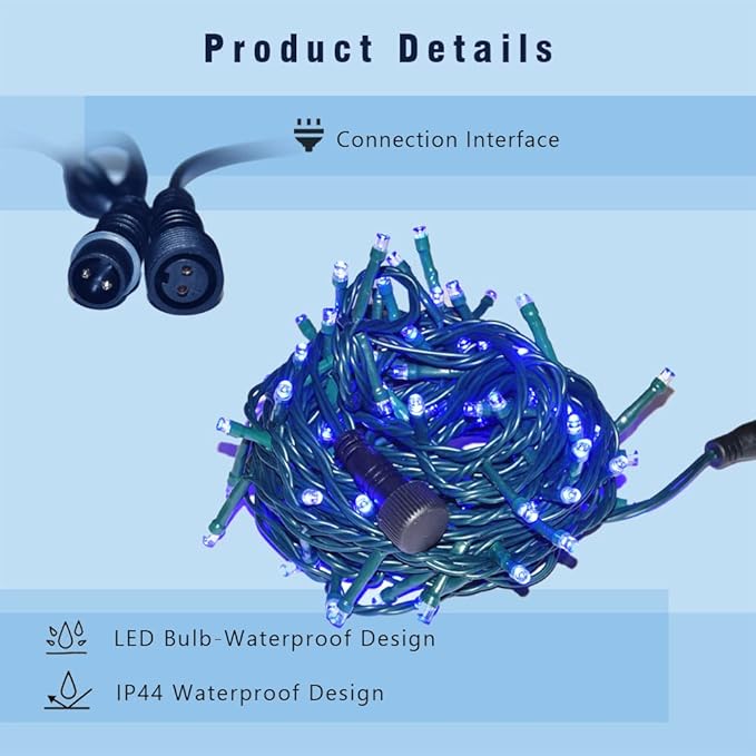 33ft 12V Low Voltage String Lights-Low Voltage Landscape Lights-Works with Landscape Lighting Systems -for Indoor Outdoor Xmas Tree Wedding Party Decoration（Blue）