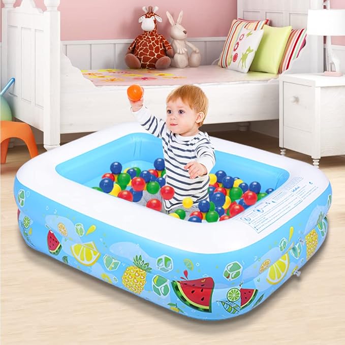 Kiddie Pool, 47"×35"×13" Inflatable Pool with Inflatable Soft Floor, Cool Summer Swimming Pool for Kids and Family, Blow Up Pool for Backyard, Garden, Indoor, or Outdoor