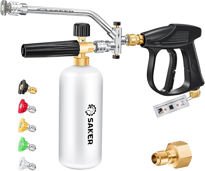 Saker Foam Cannon for Pressure Washer Kit with Quick Connect 3/8 Inch,Pressure Washer Gun for Car Washing and Cleaning,with 5 Power Washer Sprayer Nozzles