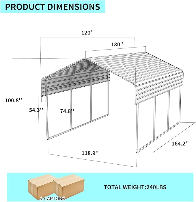 Heavy Duty Metal Carport, 10x15 Ft, Galvanized Steel Roof with Enhanced Base, Outdoor Car Shelter for Vehicles and Storage
