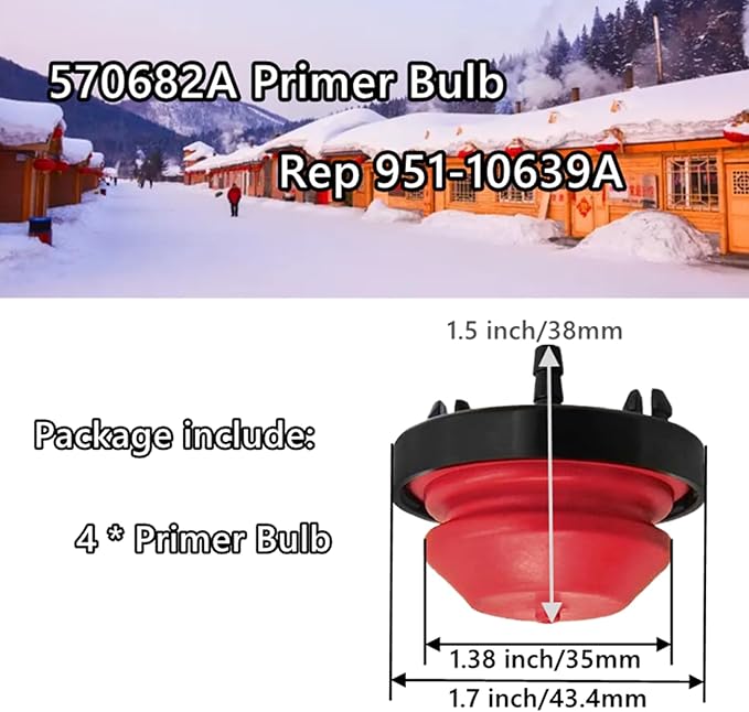 951-10639A 570682A Primer Bulb Fit for MTD Yard Machines Craftsman Troy-Bilt C-Cadet Tecumseh AV520 HMSK100 HMSK105 HMSK110 Snowblower Rep 751-10888 951-10888B (4 Pack)