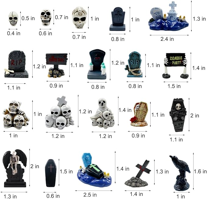 Suartus Halloween Miniature Figurines - 20 Resin Ghost Tombstones Skull Heads Scene Ornaments Halloween Garden Accessories Mini Figurine Decorations for Outdoor Home Village Crafts