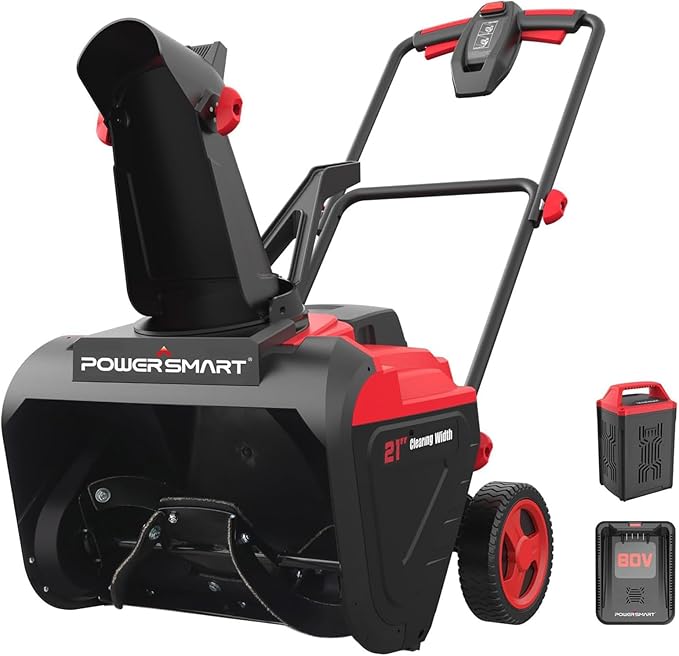 PowerSmart 80V 21-Inch Cordless Single Stage Snow Blower, 6.0Ah Battery&Charger