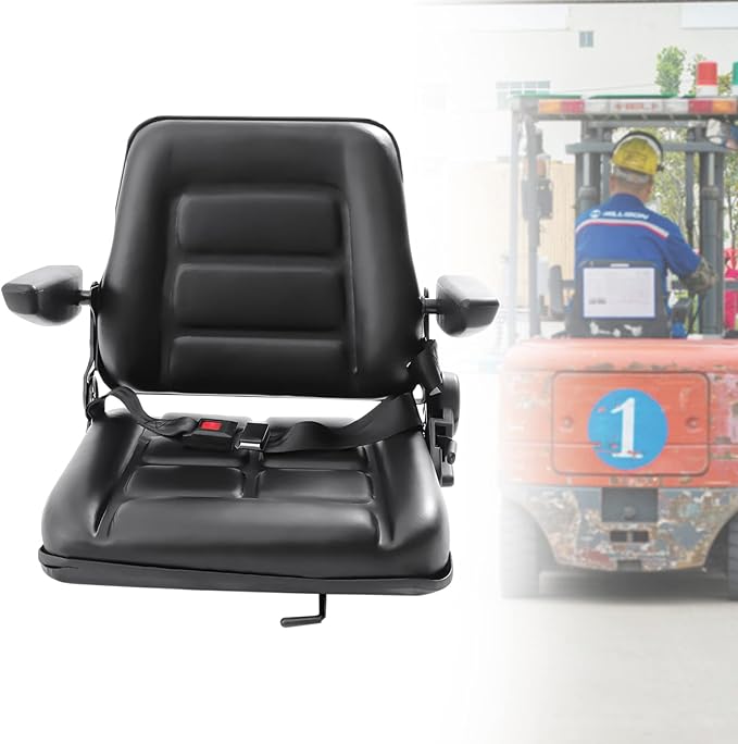 Lawn Mower Seat, Garden Tractor Seat, Tractor Suspension Seat, PVC Tractor Seats Universal Fold Down Forklift Seat with Adjustable Angle Back, Armrest and Safety Belt