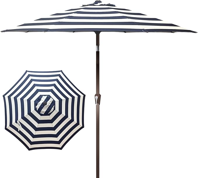 PatioKingdom Auto-Tilt 9FT Patio Umbrella Outdoor with 8 Sturdy Fiberglass Ribs,Market Table Umbrella for Pool,Backyard,Deck and Garden