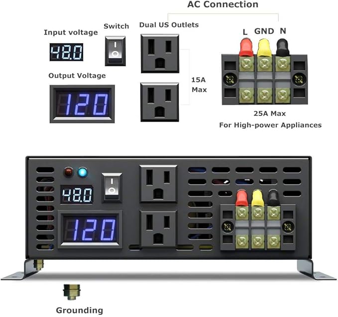 WZRELB 5000W 48V 120V Pure Sine Wave Power Inverter with 2 AC Outlets,Car Inverter