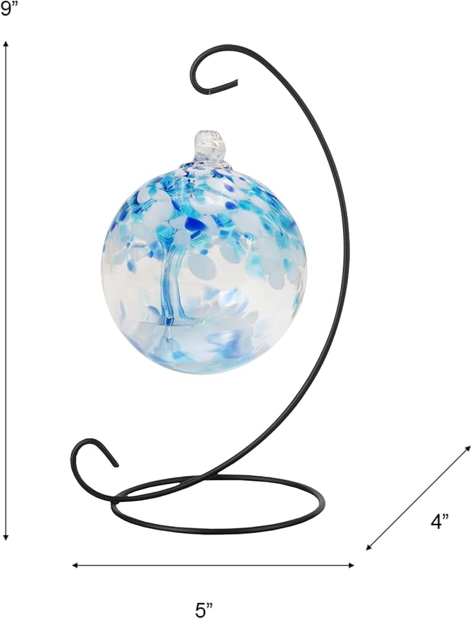 Dale Tiffany AC23215-D3 Rainbow Tree of Life Hand Blown Art Glass Ornament Witch Globe Gazing Ball, Aqua, 3" Diameter with Hanging Stand