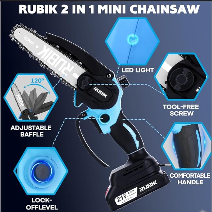 Mini Chainsaw Cordless, 8 Inch &6 Inch Electric Chain Saw, Battery Powered Handheld Tree Saw for Branch Pruning and Gardening, Brushless Chainsaw, Garden Yard Guru Tools, Gifts for Men Dad Husband
