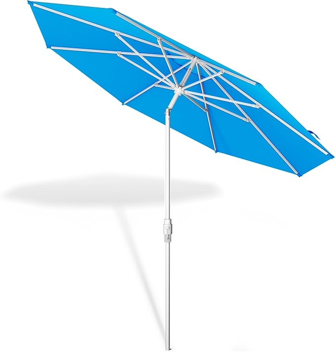 Midtown Umbrellas The Swilt 8 Feet Patio Umbrella in Terylast Cobalt (Blue) Polyester Fabric - Fiberglass Ribs, Auto-Tilt Aluminum Frame For Backyard, Deck, Garden, Pool - White Pole