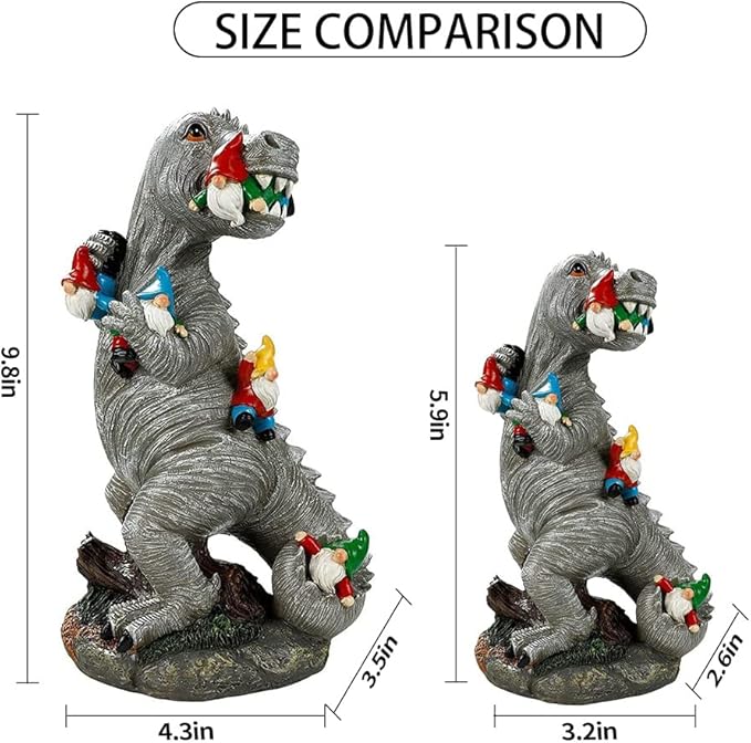 M.A.K Dinosaur Eating Gnomes Garden Decor, Art for Garden Decor, Outdoor Statue for Patio, Lawn, Yard Art Decoration, Housewarming Garden Gift