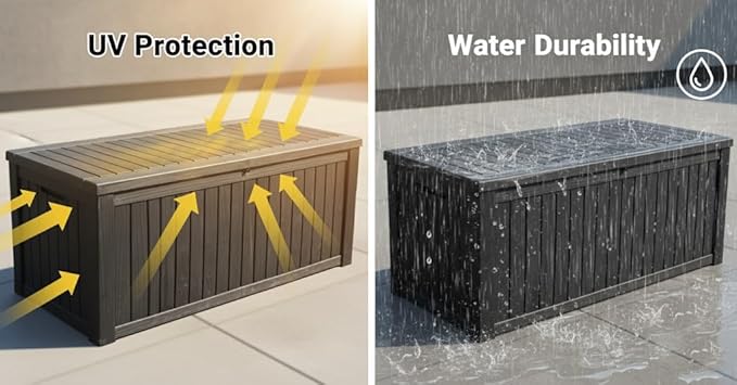 BTEXPERT 150 Gallon Outdoor Storage Container Deck Box with Metal Support Rods for Patio Furniture Garden Tools Waterproof Lockable UV Resistant Resin Set of 2
