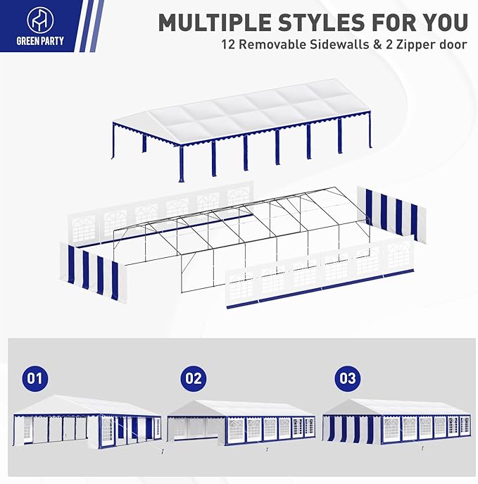 GREEN PARTY 20x40FT Party Tent Heavy Duty, Large Wedding Event Shelters with 7 Carry Bags & Removable Sidewalls, Outdoor Canopy Gazebo Commercial Tents for Parties Carport Camping Garden Patio
