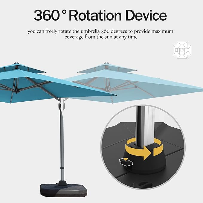 Domi 10x10ft Auto-Bloom Patio Umbrella - Outdoor Large Square Cantilever Umbrella, Heavy Duty Windproof Offset Aluminum Sun Shade with UV Protection for Beach, Pool, Balcony, Porch, Deck, Lake Blue