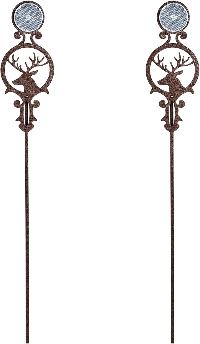 Touch of Class Pathways Reflective Driveway Marker Stake Set of Two for Outdoor Use | Buck Deer Design with Antlers | Personalized Tall Reflector Set of 2 | Weathered Bronze Durable Finish