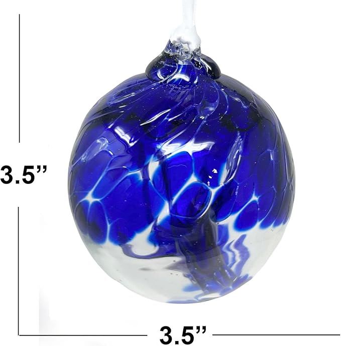 Sapphire Tree of Life Glass Globe - Small 3.5 inch Hand Blown Handmade Hanging Garden Gazing Ball Indoor Outdoor Home Décor