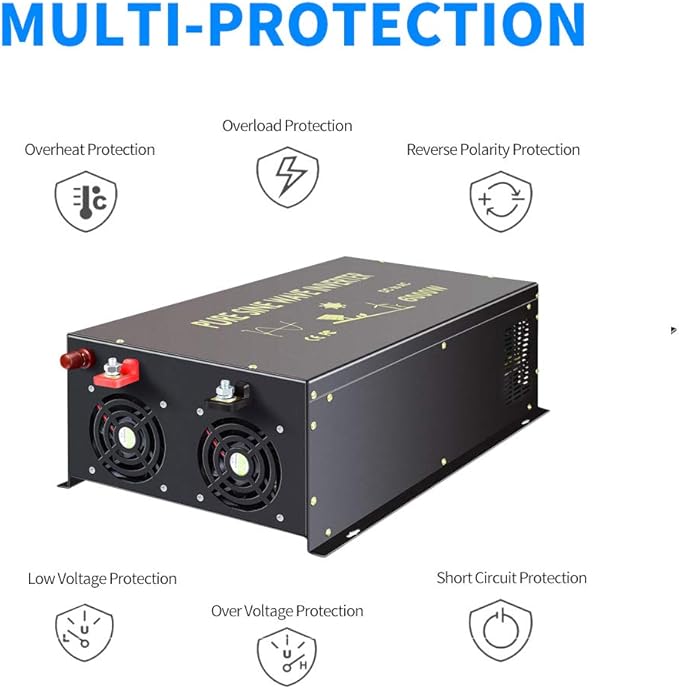 WZRELB 6000W 48V 110V-120VPure Sine Wave Power Inverter with 4 AC Outlets,Bipolar High-Frequency Inverter