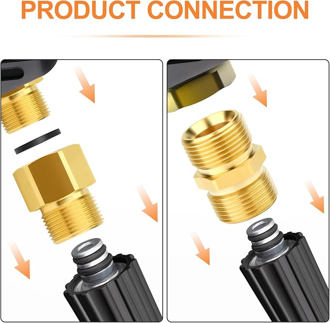 GASHER 4Pcs Brass M22 Pressure Washer Fitting,M22-14mm Male x M22-14mm Female And M22-14mm MaleThread Fittings,For Pressure Washer Hose