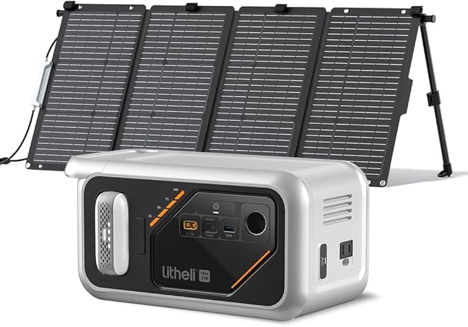 Litheli 218 Series 216Wh Portable Solar Generator with 100W Solar Panel, 0-95% Fast Charge in 50 Min, 200W AC Power Station for Home Backup, Camping, RV & Emergency