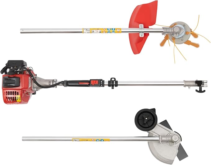 2 Cycle Weed Wacker Gas Powered Grass Trimmer, 2 in 1 26CC Straight Shaft String Trimmer Weed Eater, Air-Cooled Gasoline Brush Cutter Lawn Edger with 2 Blade Heads for Weeds & Grass Cutting