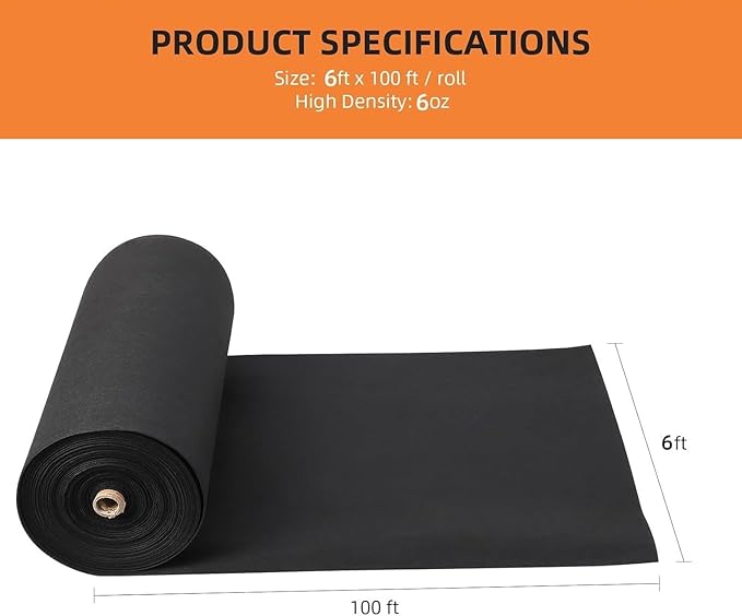 Towallmark Geotextile Landscape, 6ft x 100ft & 6oz Geotextile Fabric, PP Drainage 350N Tensile Strength & 440N Load Capacity, for Driveway & Road Stabilizationr, Erosion Control, French Drains