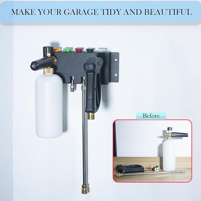 Pressure Washer Gun Holder-Foam Cannon Holder-for Foam Cannon,Pressure Washer Nozzle Tip and Pressure Wand Extension Storage Rack(fit 1/4" Quick Connector)