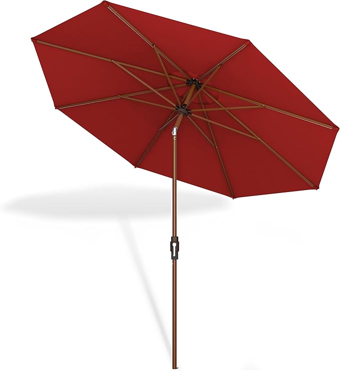 Midtown Umbrellas Sunbrella Umbrella Outdoor Patio Umbrella 2-8 Feet in Sunbrella Red Acrylic Fabric - Auto-Tilt Aluminum Frame For Backyard Umbrella, Deck Umbrella & Porch Umbrella - Wooden Pole