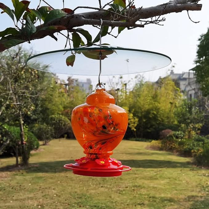 13" Glass Rain Cover for Bird Feeders Outdoors - Baffle on Shepherd Pole/Post or S Hooks Hanging - Large Weather Guard Protective Dome - Clear x 2PC (Dia. 33CM)