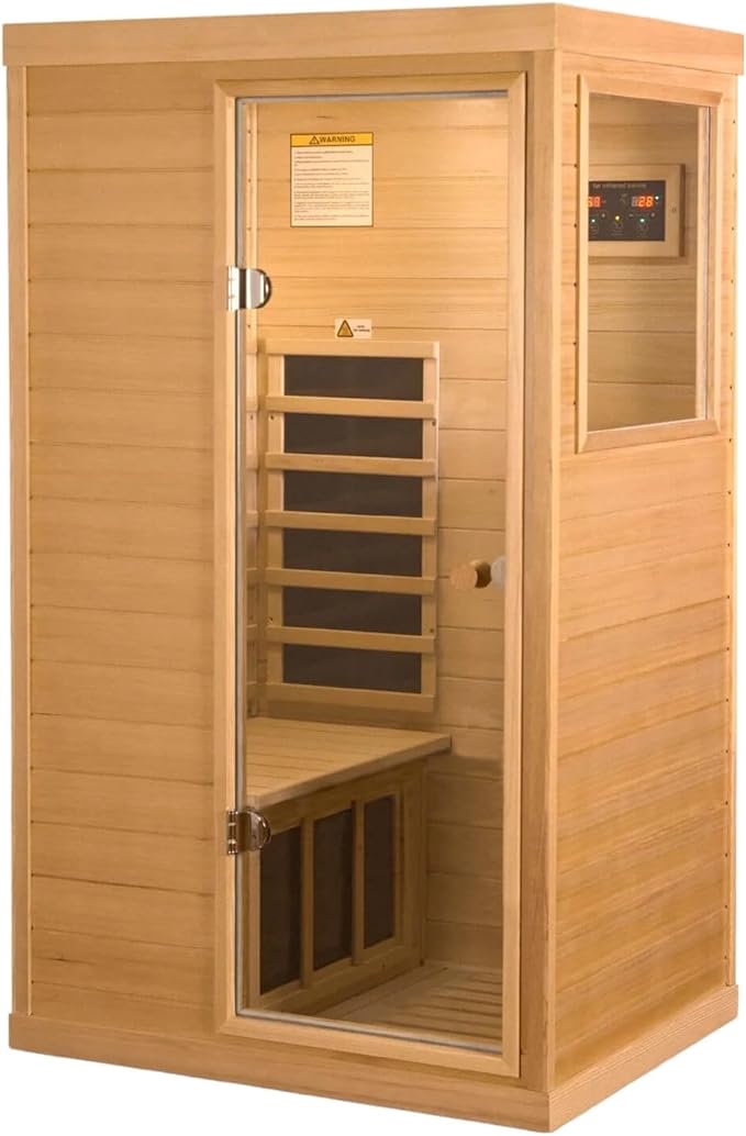 Infrared Sauna Indoor, Home Sauna, Low EMF Infrared Sauna,1 Person Infrared Saunas for Home, Canadian Hemlock,Smart Display,Bluetooth,Reading Lamp