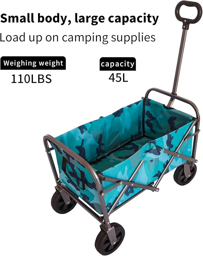 Steel Yard Cart, Garden Wagon with Adjustable Handles, Wheels, Foldable Wagon, Heavy Duty Folding Utility Garden Cart for Garden Farm Orchard Warehouse navy blue