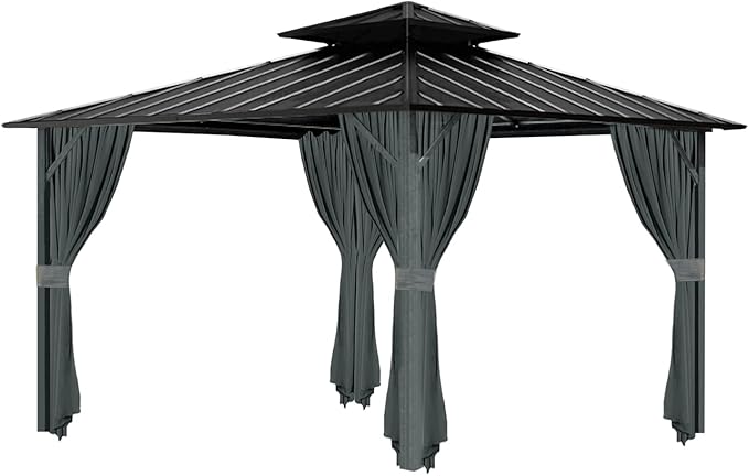 Gazebo Universal Replacement Privacy Curtain, 12'X12' Gazebo Curtains Outdoor Waterproof, 4-Panels Sidewall with Zipper for Patio, Garden and Backyard (Only Curtains, 12'X12', Grey)