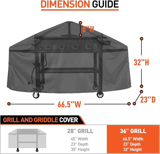 Arcedo 36 Inch Griddle Cover Compatible for Blackstone, Camp Chef 600, Nexgrill, Heavy Duty Waterproof 4 Burner Flat Top Grill Cover, Includes Support Pole
