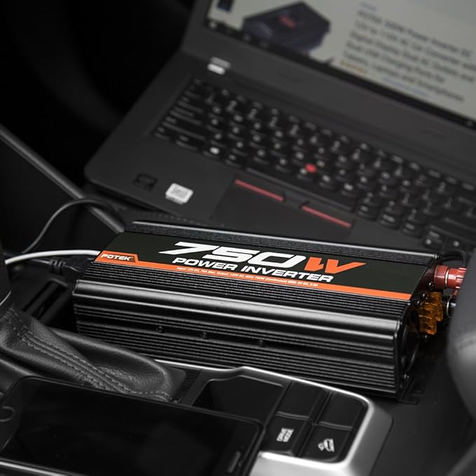 POTEK 750W Car Power Inverter DC 12 V to AC 110V Dual AC Charging Ports / 2A USB Ports for Laptop, Smart Phone