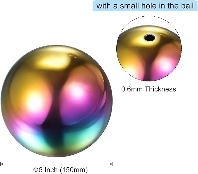 uxcell Rainbow Gazing Ball 6 Inch 150mm Reflective Sphere Polished Hollow Ball, Stainless Steel Gazing Globe Mirror Ball for Home Garden Outdoor Decoration