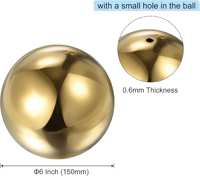 uxcell Gold Gazing Ball 6 Inch 150mm Reflective Sphere Polished Hollow Ball, Stainless Steel Gazing Globe Mirror Ball for Home Garden Outdoor Decoration