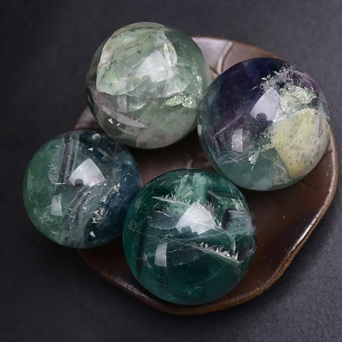 5-6CM/1.97-2.36inch Natural Fluorite Crystal Ball Hand Polished Fluorite Sphere Decorative Sphere Healing Crystals Ball Healing Stone Crafts Home Decor Ornament Gifts (50-60mm, Fluorite)