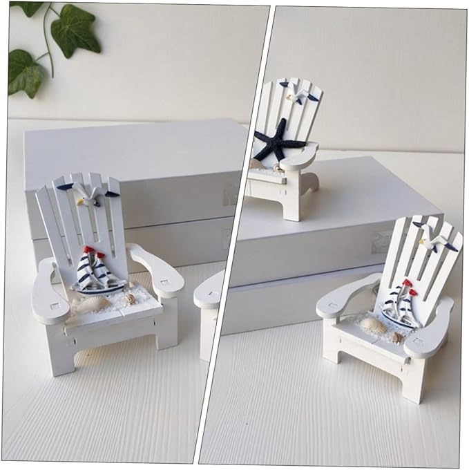 Veemoon 2pcs Miniature Wooden Beach Chair Decor Nautical Ornaments for Home Office Charming and Elegant Design for Christmas Weddings Birthdays and Festivals