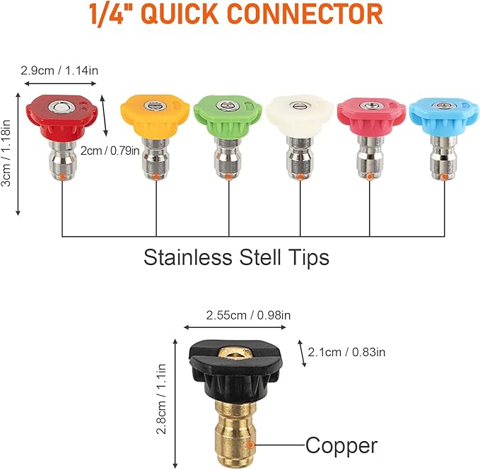 High Pressure Washer Nozzle Set, 7 Pieces Variable Speed Connection, High Pressure Washer Quick Nozzle, 1/4" Quick Connection, 4000 PSI (7 Spray Nozzle)