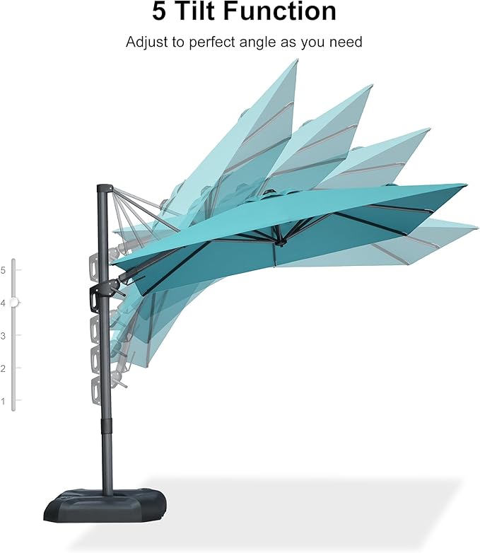 PURPLE LEAF 8' X 8' Tilting Patio Umbrella with Base Outdoor Cantilever Swivel Square Umbrella with Tilt Aluminum Offset Umbrella with 360-degree Rotation for Garden Deck Pool Patio Turquoise Blue