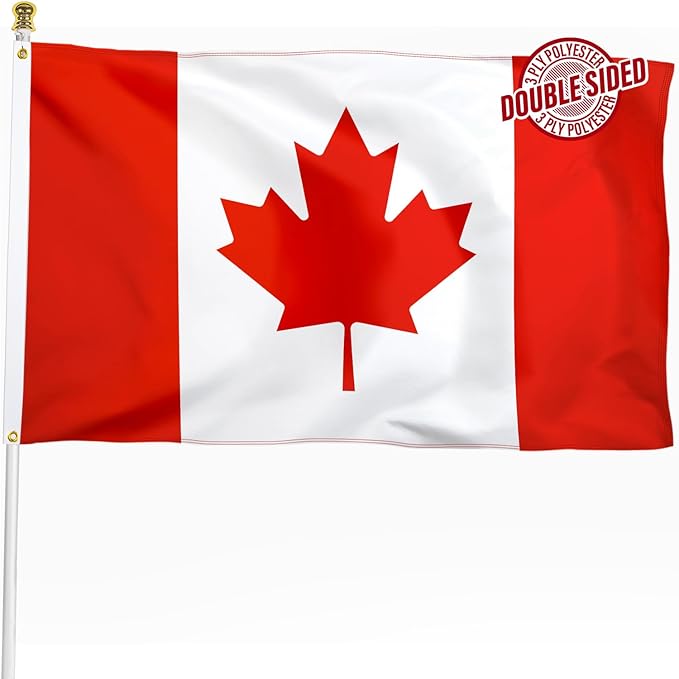 Canada Canadian Flag 3x5 ft Outdoor, Double Sided 3 Ply Heavy Duty National Flag for CA, 100% Quality Polyester Canadian Banner with Brass Grommets 4 Rows Stitches