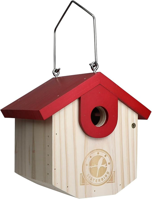 Wren Bird Houses for Outside Cedar Hanging Birdhouses for Outdoors 1-1/8" Entrance Hole Bird Houses for Outside Clearance Wooden Nesting Box Chickadee Predator Guard, Red