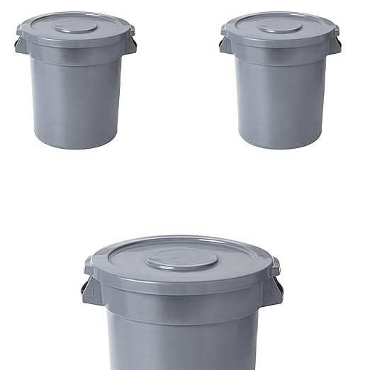 PRO&Family 20 Gallon Trash Can with Lid Round Ingredient Storage Containers Recycling Bin Kitchen Garbage Can Office Garbage Can Trash Barrel Plastic Barrel Yard Waste Bin Outdoor Trashcan (3, Gray)