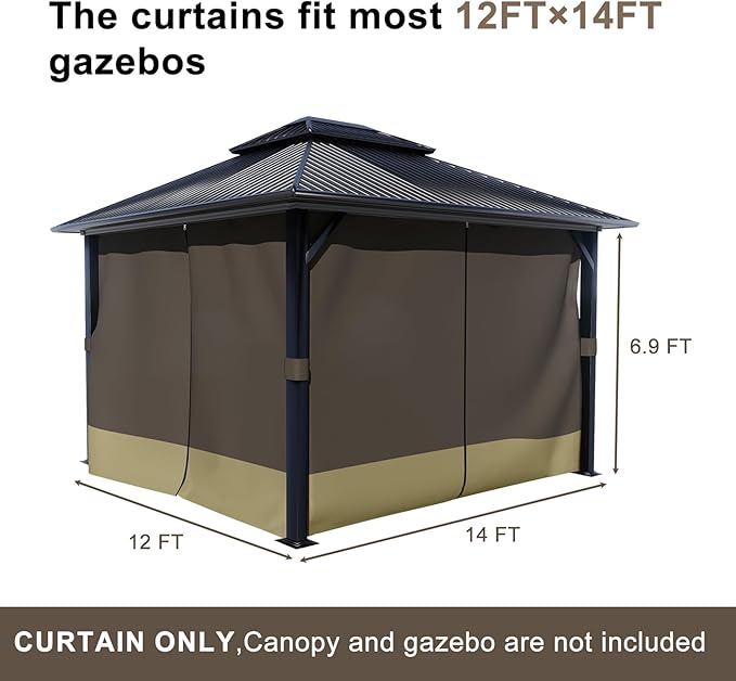 BPS 12' x 14' Gazebo Curtain Privacy 4-Panel Sidewall Outdoor Replacement Shade (Only Curtain)
